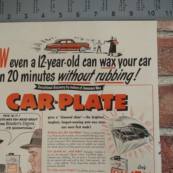 Johnson's Car-Plate Wax - Even a 12yo can - 1950 Original Retro Vtg PRINT AD - Picture 9 of 10